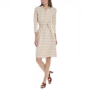 J. McLaughlin Calla Shirt Dress Tan Mini Mod Matrix Plaid Grid 3/4 Sleeve